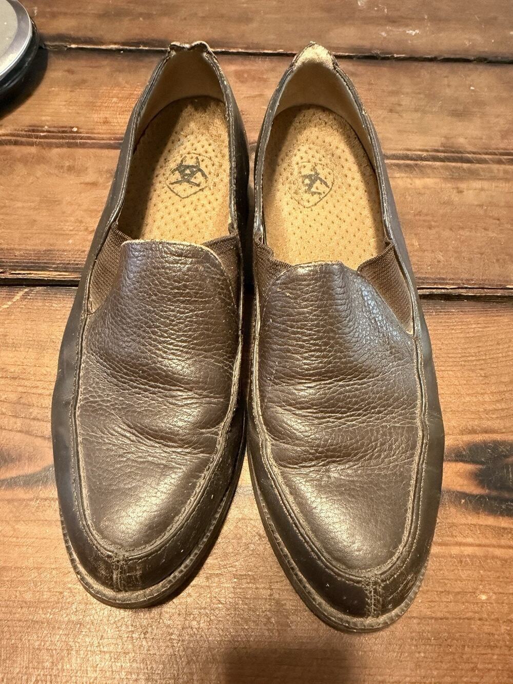 EUC Ariat Brown leather loafers woman sz 8M western rodeo cowgirl made in Brazil